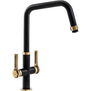Abode Hex Monobloc Mixer Tap - Antique Brass & Matt Black